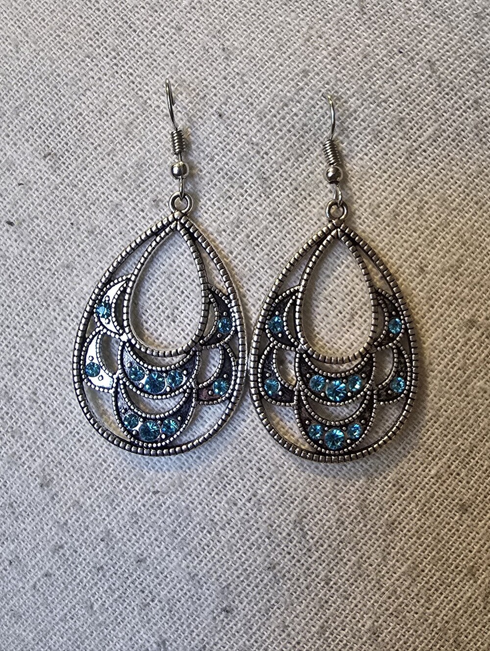 Silver Teardrop Dangle Earrings with Turquoise Accents